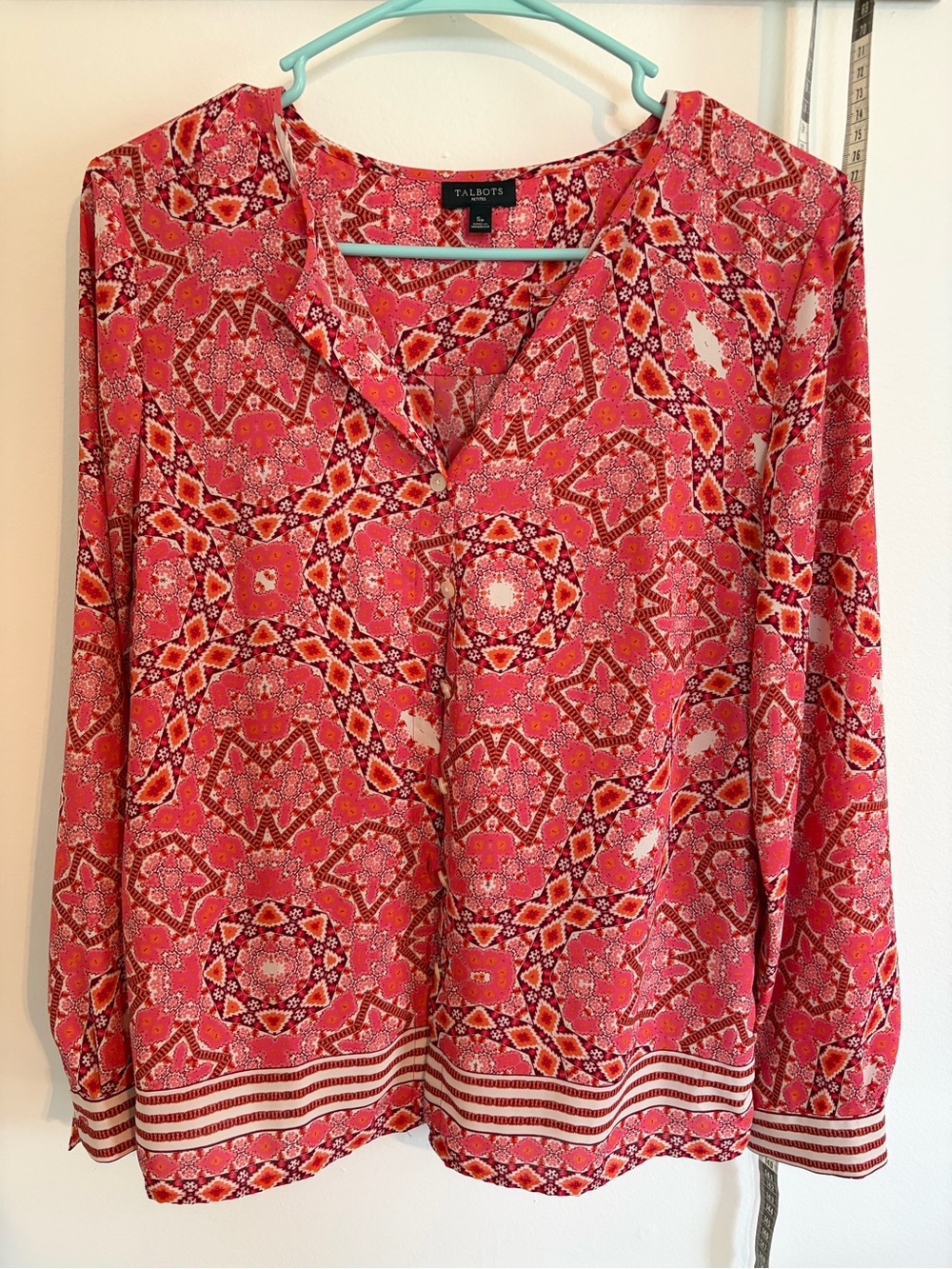 Talbots Pink and Orange Geometric Button up Blouse